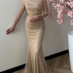 Missacc pearl and sequin beaded gown